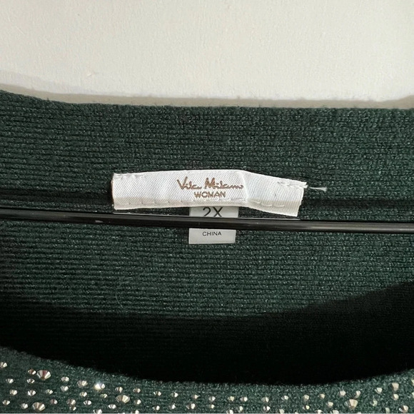 Vila Milano Sweater 2X Dark Green Rhinestone Studded Knit Pullover Embellished - Picture 6 of 6